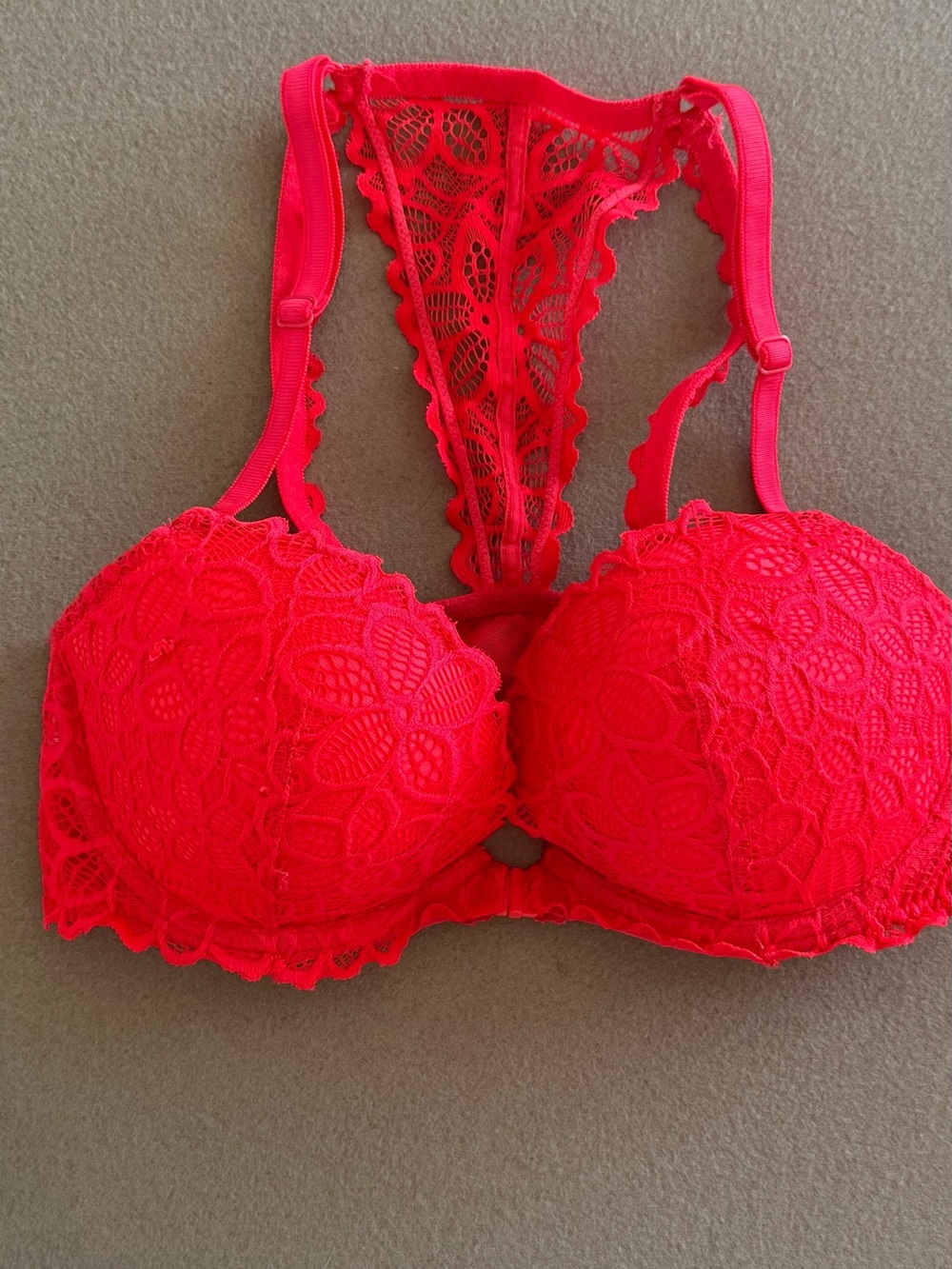 Victoria Secret Lace Racerback Push-Up Bra - Red